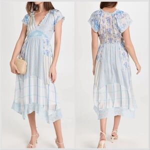 NWOT LOVESHACKFANCY TULA PATCHWORK SILK DRESS IN OCEAN SPRAY MIST